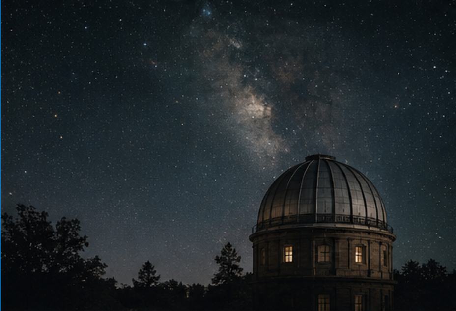 An observatory dome beneath the Milky Way