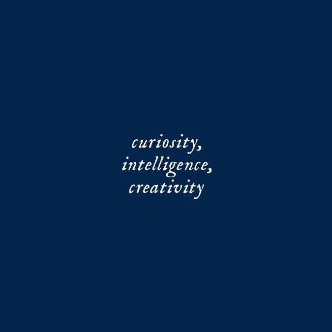 Navy card reading curiosity, intelligence, creativity